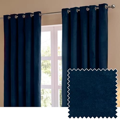 Image of furn. The Ultimate Velvet Blackout Eyelet Curtain Pair – Soft Stylish Light Blocking Thermal Matte Velvet Drapes (Royal - 229x229cm)