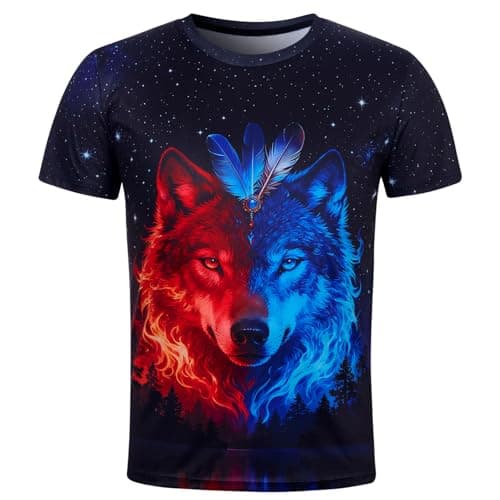 Image of Goodstoworld Mens T Shirt Black Wolf Funny Cool 3D Graphic Print T-Shirts Womens Tee Shirt Vintage Custom Funky Boys Gifts, XXL