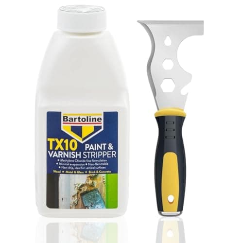 Image of Paint & Varnish Stripper for Wood, Metal, Plaster, Concrete & Glass - 1 x 500ml Paint Remover Solution Bartoline TX10 + 13 in 1 Paint Scraper Tool