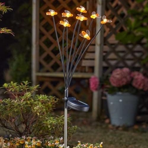 Image of Garden Mile 8 Stem Bee Solar Lights Outdoor Garden Solar Lights Outdoor Waterproof Warm White LED Perfect Pathway Lighting Flower Planter Decorations For Outdoors Patio Gardens