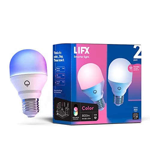 Image of LIFX Color, A19 800 lumens, Wi-Fi Smart LED Light Bulb, Billions of Colors and Whites, No Bridge Required, Compatible with Alexa, Hey Google, HomeKit and Siri (2 Pack)