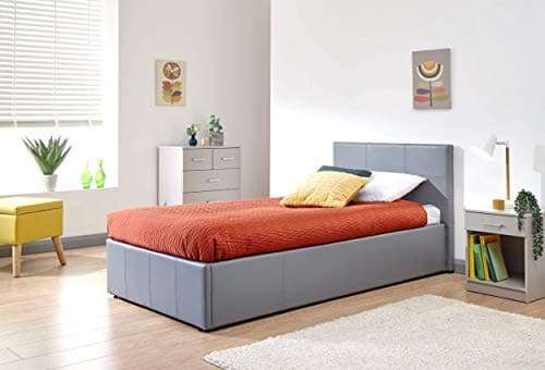 Image of GFW Classic Leather Upholstered Ottoman Storage Bed Gas End Lift & Under Bed Storage, Small Double, Faux Leather, Grey