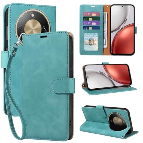 Image of GOTOURED Wallet Case for Honor Magic 8 Lite, RFID Blocking PU Leather Flip Cover with 4 Card Slots, Detachable Wrist Strap & Kickstand, Shockproof Folio Case for HONOR Magic8 Lite (6.79") (Green)