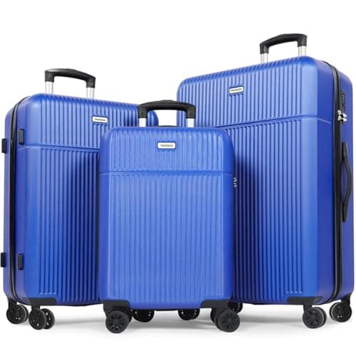 Image of Tavoxda 3 Piece Luggage Set Hard Shell Travel Trolley with Durable 360° Spinner Wheels & Built in TSA Lock, Lightweight ABS Suitcase Set for Women & Men, 20" 24" 28" (Blue)