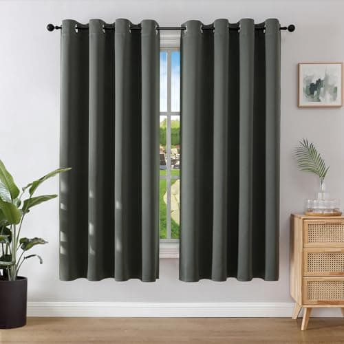 Image of Joydeco Blackout Curtains for Bedroom 46 x 72 Inch, Eyelet Thermal Insulated Energy-saving Drapes for Room Darkening Light Filtering, Long Window Treatments 72 Inch Drop, 2 Panels - Dark Grey