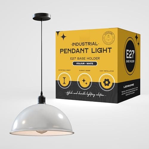 Image of LEDSone E27 Ceiling Pendant Light Fixtures 40cm Metal White Dome Shades Retro Industrial Hanging Lamp for Living Room Bedroom Kitchen Restaurant Loft Coffee Bar