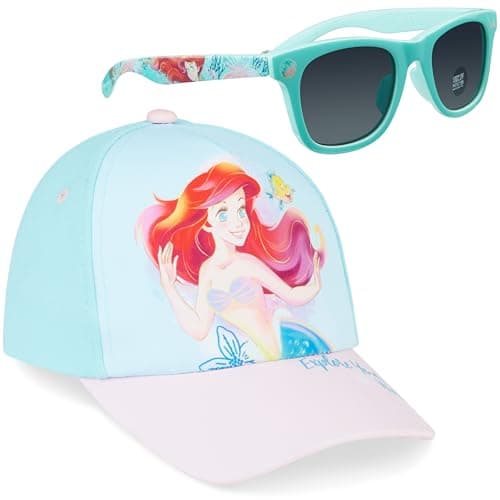 Image of Disney Stitch | Minnie Mouse | Frozen | Ariel Baseball Cap & Sunglasses for Girls, Hat & Sun Glasses with UV 400 Protection (Blue Ariel)