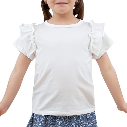 Image of KAKU NANU White Tshirt Kids Girls Plain Cotton Tops for Girls 5 6 Years