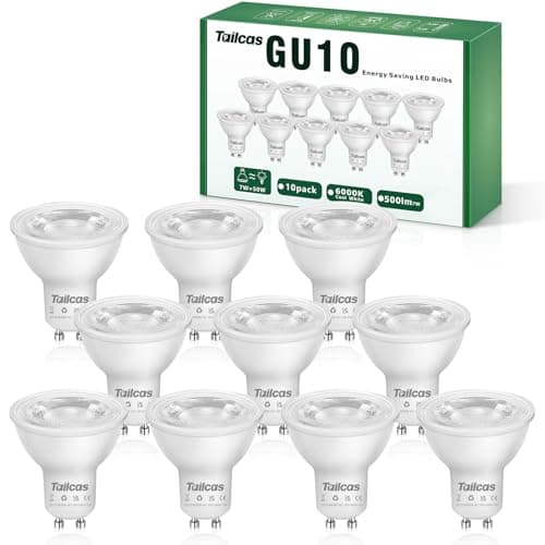 Image of Tailcas GU10 LED Light Bulbs 7W, Cool White 6000K (50W Halogen Spotlight Equivalent) 500LM 80RA 38° Beam Angle No Flickering Non-dimmable 220-240V, for Interior Lighting, Pack of 10 [Energy Class F]