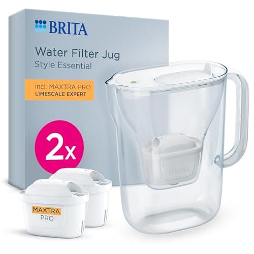 Image of BRITA Style Essential Water Filter Jug White (2.4L) incl. 2x MAXTRA PRO Limescale Expert |fridge-fitting pitcher with Smart Light LTI & flip-lid, filtering impurities, metals & more