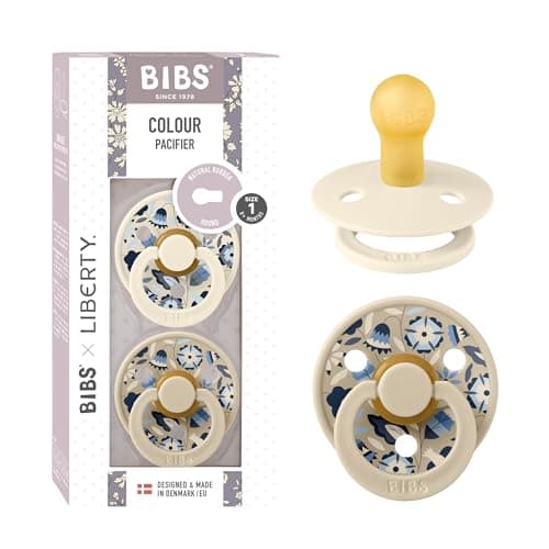 Image of BIBS Liberty Dummies | 2 Colour Natural Rubber Latex Soothers | BPA Free Dummy | Round Nipple Pacifier | Designed & Made in Denmark | Bobo Ivory Mix | Size 1 | 0+ Months
