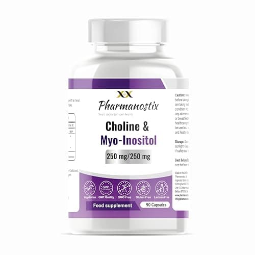 Image of Pharmanostix Choline & Inositol 500mg – 90 Capsules | 3 Months Supply | Pure Choline Bitartrate 250mg & Myo-Inositol 250mg | Cognitive, Liver & Fat Metabolism Support | UK