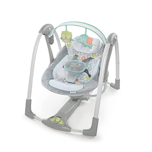 Image of Ingenuity Swing 'n Go 5-Speed Baby Swing - Foldable, Portable, 2 Plush Toys & Sounds, 0-9 Months 6-20 lbs (Hugs & Hoots)