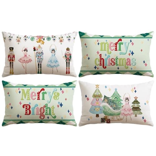 Image of JOTOM Christmas Cushion Covers 40x60 cm Set of 4 Nutcracker Xmas Trees Decorative Throw Pillow Covers Merry Christmas Cushion Cases Winter Holiday Decoration for Home Couch Decor (Nutcracker Green)