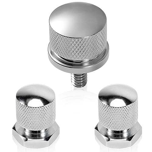 Image of Eumti 3PCS Stainless Knurled Fender Rear Seat Bolt Screw with Solo seat mounting nut 1/4"-20 Thread Skull Pattern Black Eyes Chrome Fit Harley All Touring Softail Models 1999-Later