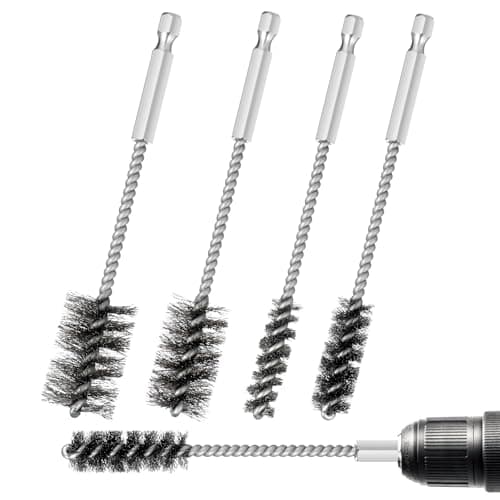 Image of 4 Pack Wire Brush for Drill Stainless Steel Bore Brushes Drill Brush with 1/4 Inch Hex Shank Small Wire Brushes for Ports Tubes Bearings, 3/8", 1/2", 3/4", 7/8"