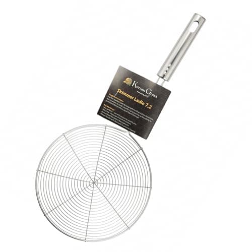 Image of AEX Stainless Steel Strainer Skimmer Ladle - Wire Skimmer Spoon | 7.2 inch | Ergonomic Handle and Spider Mesh Filter with Handle for Kitchen Frying Food, Pasta, Spaghetti, Noodle