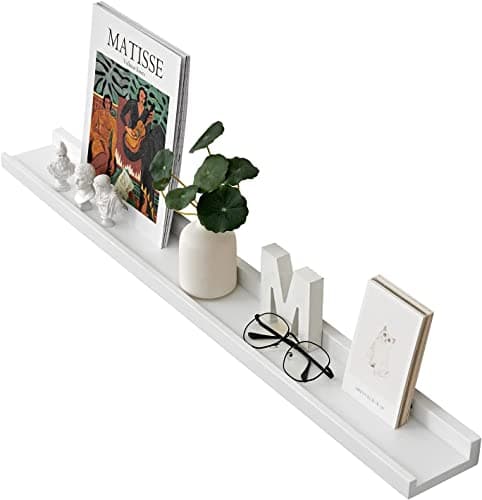 Image of Gieanoo Floating Shelf White, 50cm Oak Wood Picture Ledge Wall mounted Display Rack Spice Rack Decorative Wall Shelf Radiator Shelf Easy to Install for Bedroom, Kitchen, Living Room, Hallway