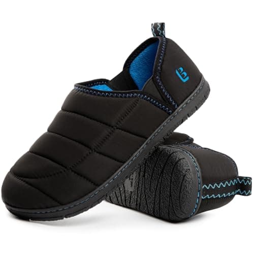 Image of LongBay Men's Memory Foam Slippers with Warm Coral-Fleece Lining Non-Slip Indoor Outdoor House Shoes Black, 10