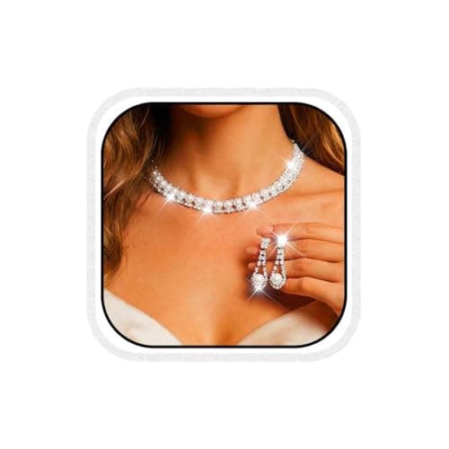 Image of Reaky Pearl Necklaces Set Silver Bridal Jewelry Sparkly Rhinestone Necklace Wedding Accessories for Women (2)