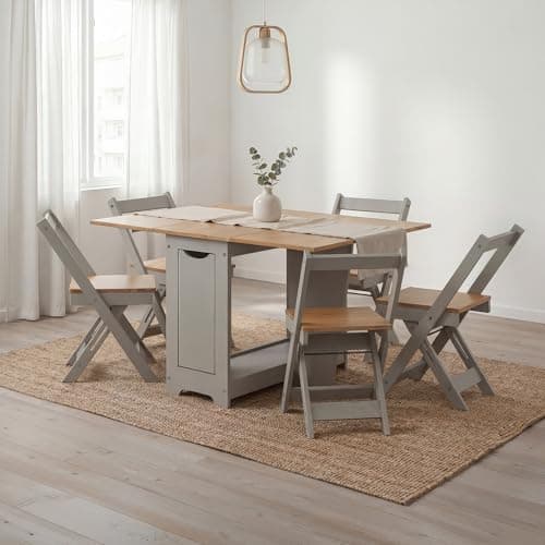 Image of Corona Grey Painted Wax Butterfly Folding Dining Set Solid Wood Pine Wooden 4 Chairs Drop Leaf Kitchen Small With Chair Storage Adjustable Extending Mexican Style 75cm High 42/78/114cm Wide 92cm Deep