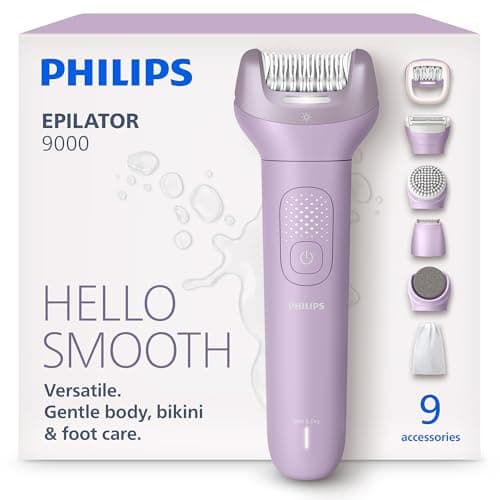 Image of Philips Epilator Series 9000 - Cordless Wet and Dry Electric Epilator, Hair Removal for Legs, Body and Bikini, with ProGuide, 9 Accessories Including Pedicure Head, 60 min. Runtime, Model BRE728/00