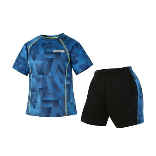 Image of QIMAOPH Kids Boys Short Sport Set Children Athletic Shorts and Performance T-Shirt Football Jersey Sets Crewneck Polyester Soccer Tennis Outfits Set Age 4-12 Years Old Dark Blue