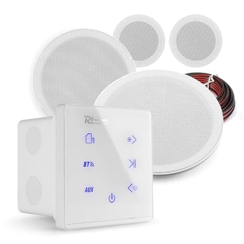 Image of 4x PD MSLP65 Marine Ceiling Speakers with A100W White Wall Amplifier, Bluetooth Speaker System, Weatherproof, Outdoor