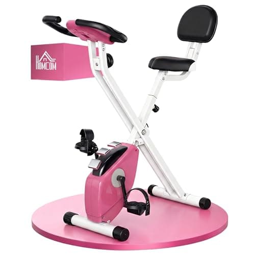 Image of HOMCOM Folding Exercise Bike, Fitness Bicycle Indoor Trainer, Quiet 8-Level Magnetic Resistance, with LCD Monitor, Pulse Sensor and Wheels for Sport Maison and Cardio Training, Pink