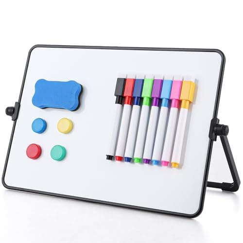 Image of Lychico A4 Magnetic Whiteboard with Stand, 21 x 30 cm Double-Sided Dry Erase Board, Includes 8 Markers & 1 Eraser & 4 Magnet,Portable Board Easel for Office, Classroom,Students, Kids