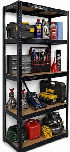 Image of DIVCHI 5 Tier Storage Rack Heavy Duty Shelving Aluminium Garage Shelves Heavy Duty Shed Storage Racking Shelf For Warehouse Workshop & Office (Black, Pack of 1)