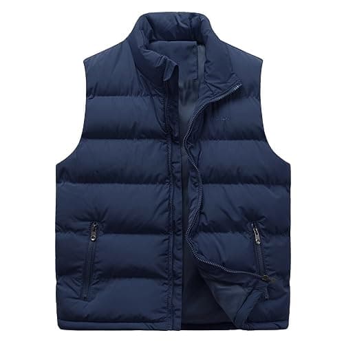 Image of Allthemen Mens Lightweight Gilet with Zipper Solid Color Warm Winter and Autumn Coat with Pockets Sleeveless Blue XXL