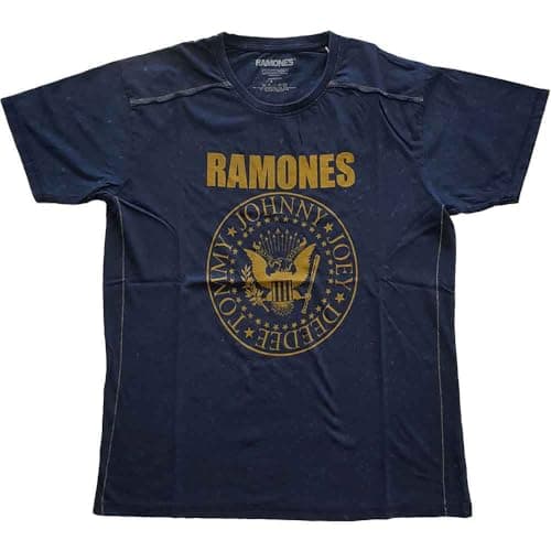 Image of Ramones T Shirt Presidential Seal Band Logo Official Unisex Dye Wash Navy Blue M