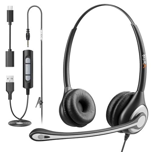 Image of Wantek USB Headset with Microphone for PC Laptop,3.5mm/USB/Type-C Jack 3-In-1 Headphones with Noise Cancelling & Audio Controls,Teams Headset for Office,Call Center,Work,Binaural