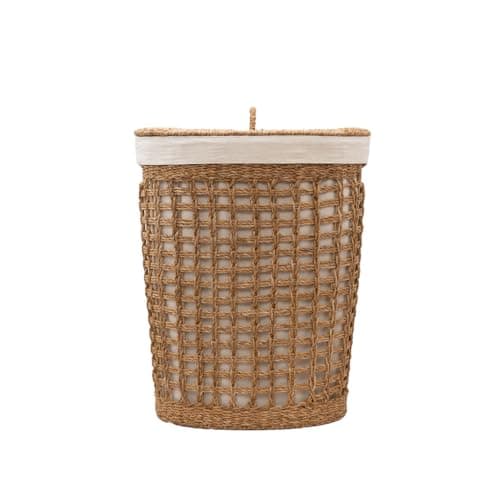 Image of Arthur Cameron – Bhodra Oval Seagrass Laundry Basket with Lid & Cotton Lining – This Basket with a Removable Liner is Perfect as a Round Laundry Hamper for Bathroom (Extra Large)