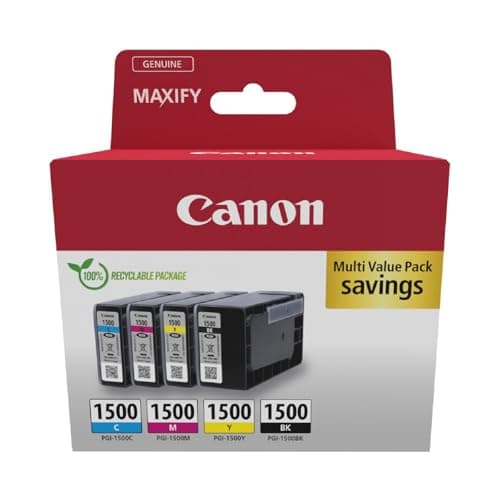 Image of Canon Ink - PGI-1500 C M Y BK Genuine Colour Printer Ink Cartridges - 4 Pack (1 x Black, 1 x Cyan, 1 x Magenta & 1 x Yellow)