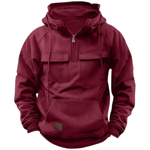 Image of Hello MrLin Red Cargo Hoodies For Men UK Tactical Sweatshirt Zip Up Hoodies Workout Gym Men Fashion Outdoor Work Hoodie Sweatshirts