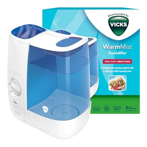 Image of Vicks Warm Mist Humidifier - 3.8 litre tank - More comfortable sleep and easy breathing - Up to 99% Bacteria-Free mist - Rooms up to 37m2 - Bedroom suitable - Essential oil pad included - VH845
