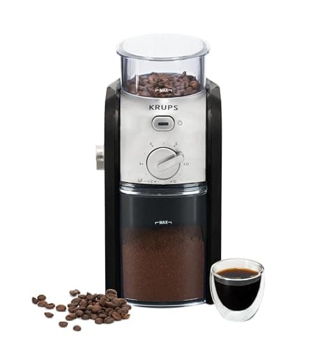 Image of Krups Expert Electric Burr Coffee Grinder, 17 Grind Settings, 225 g Bean Hopper, Removable Ground Coffee Container, Automatic Stop Function, Black and Silver, GVX231
