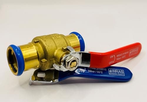 Image of hep® 15mm Lever Valve Full BORE Action Ball Valve Pressfit Isolation Valve with RED & Blue Handle WRAS Approved M Profile