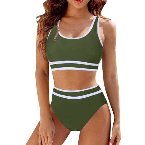Image of Mayoii 2 Piece Swimsuit for Women Bikini Set High Waisted Bottom Padded Push Up Top Tummy Control Swimwear Swimming Costumes Bathing Suit (UK, Alpha, XL, Regular, Regular, Green)