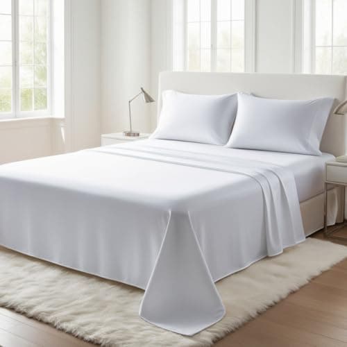 Image of Flat Sheet 100% Egyptian Cotton, 200 Thread Count, Premium Hotel Quality Ultra Soft Bedding | Luxury Non-Iron, Wrinkle, Stain & Fade Resistant Top Sheet (White, Double)