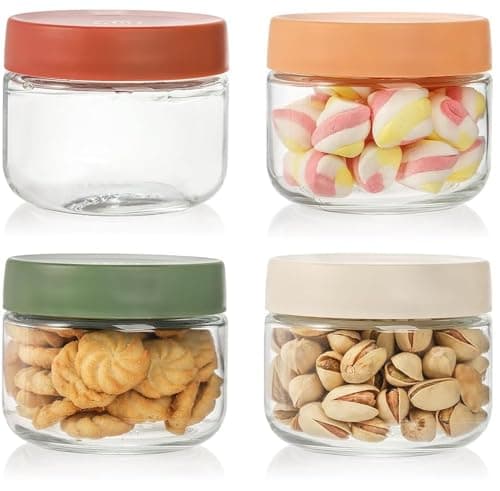 Image of KAHEIGN 4Pcs Overnight Oat Jars, 300ml Wide Mouth Glass Jars Overnight Oat Mason Jars Containers with Leak Proof Screw Lid for Food Storage, Dry Food, Snacks, Candies, Beans (4 Colors)