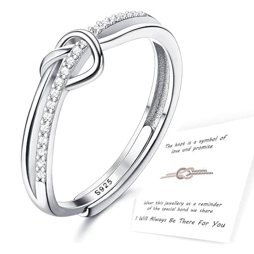Image of ADRAMATA 925 Sterling Silver Rings for Women, Adjustable Knot Silver Ring with Cubic Zirconia, Engagement Ring, Sterling Silver Promise Ring Jewellry