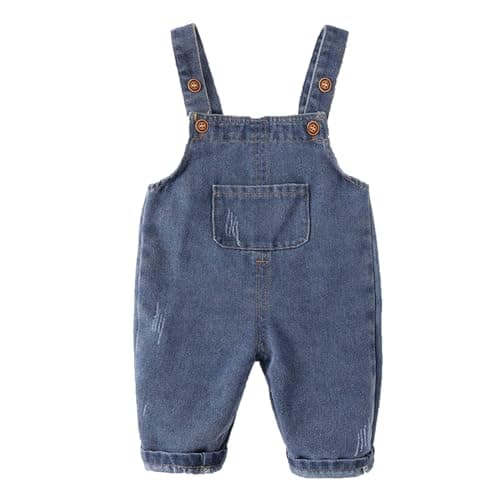 Image of 2025 Trousers Baby Denim Overalls Spring and Baby 0 3 Years Old Fashion Pants Boy Cute Pants Suspender Trousers (Blue, 3-6 Months)
