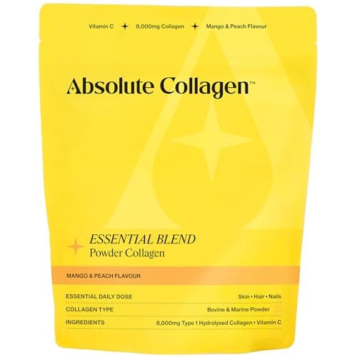 Image of Absolute Collagen Essential Blend Halal Powder Collagen | Mango & Peach Flavour | 8000mg Collagen (5000mg Bovine & 3000mg Marine) | 60mg Vitamin C | Supports Hair, Nail & Skin Health | 28 Servings
