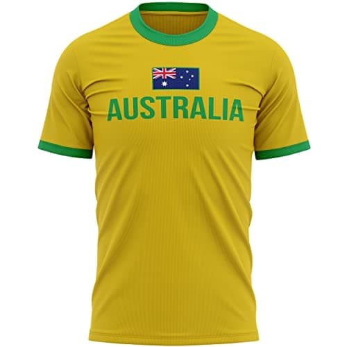 Image of Australia Flag Mens T Shirt, Australian Football Shirt, Gifts for Australia Sports Fan, Commonwealth Competition Supporters Top, M, Yellow/Green
