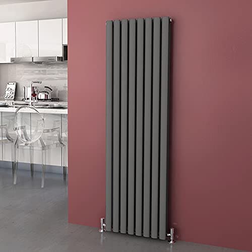 Image of ELEGANT 1600 x 480 mm Modern Vertical Column Designer Radiator Anthracite Oval Double Panel Radiator Heater
