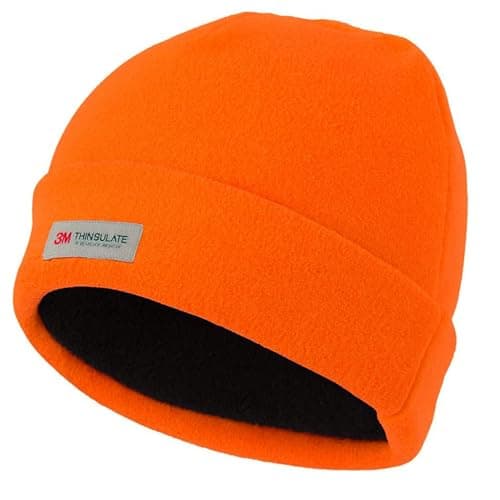 Image of Maan Store Men’s Hi-Vis Reversible Polar Fleece Work Beanie Hat Thermal Thinsulate Winter Safety Cap Unisex (UK, Alpha, One Size, Orange)