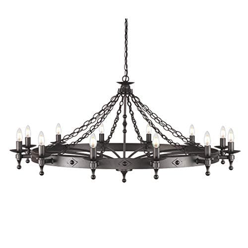 Image of 12 Bulb Chandelier Hanging Pendant Light - 2 Tier - Hand Crafted - Wrought Iron Style - Graphite Finish Black - LED E14 60W Bulb